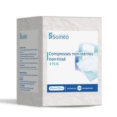 Compresses non stériles non-tissé 4 plis 7,5x7,5cm x100 Soineo