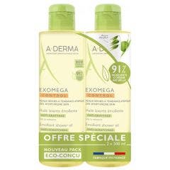 Emollient Shower Oil Biodegradable 2x500ml Exomega Control A-Derma