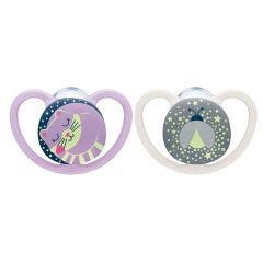 Sucettes physiologiques Space Nuit x2 Space De 6 a 18 mois Nuk