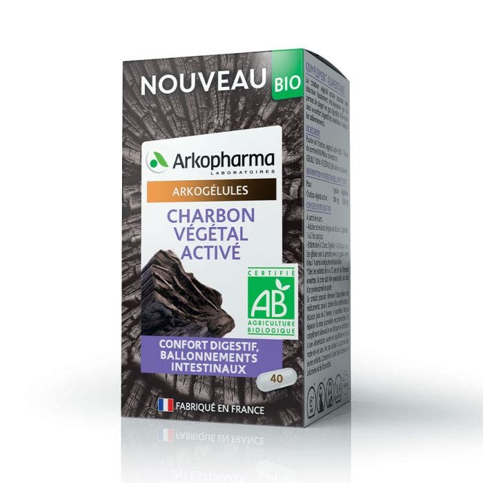 Organic plant charcoal 40 capsules Arkogélules Arkopharma