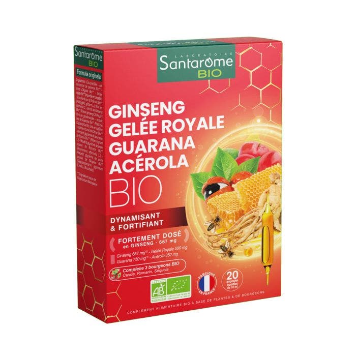 Bio Ginseng Royal Jelly Guarana Acerola X 20 Phials 20 ampoules-Vitalité  Santarome - Easypara