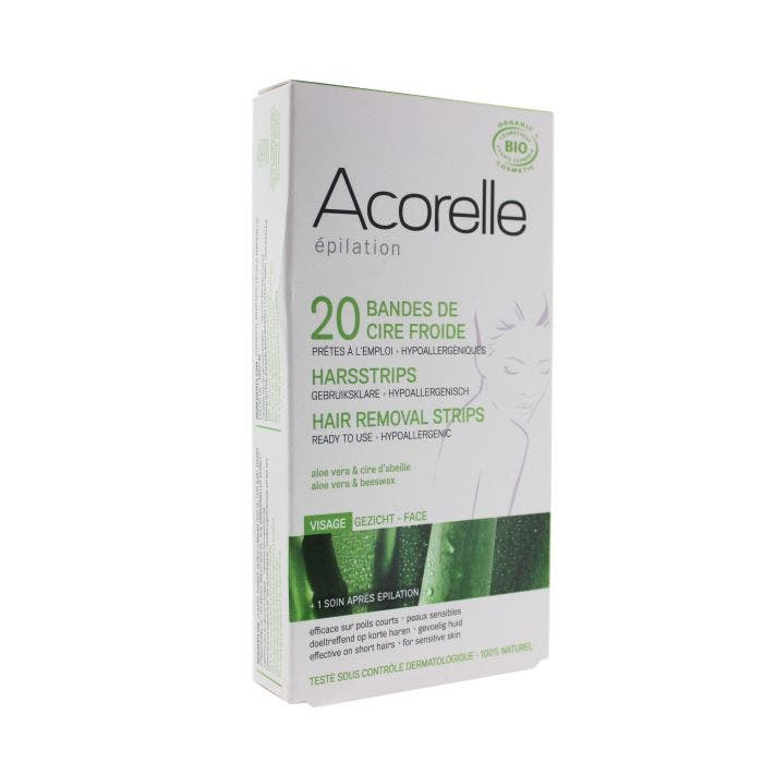 20 Facial Cold Wax Strips +1 Post Hair Removal Care Acorelle - Easypara 20 Facial Cold Wax Strips +1 Post Hair Removal Care Acorelle - Easypara