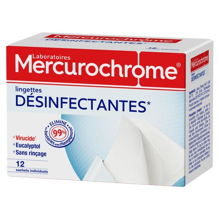 Disinfectant wipes individually wrapped sachets x12 Mercurochrome