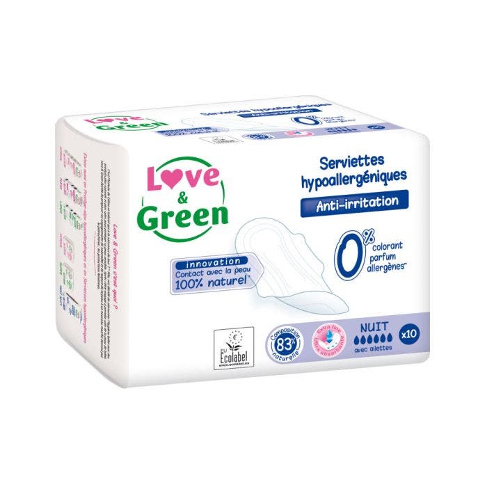 Night Anti Irritation Sanitary Pads X 10 Anti Irritations Love Green Easypara