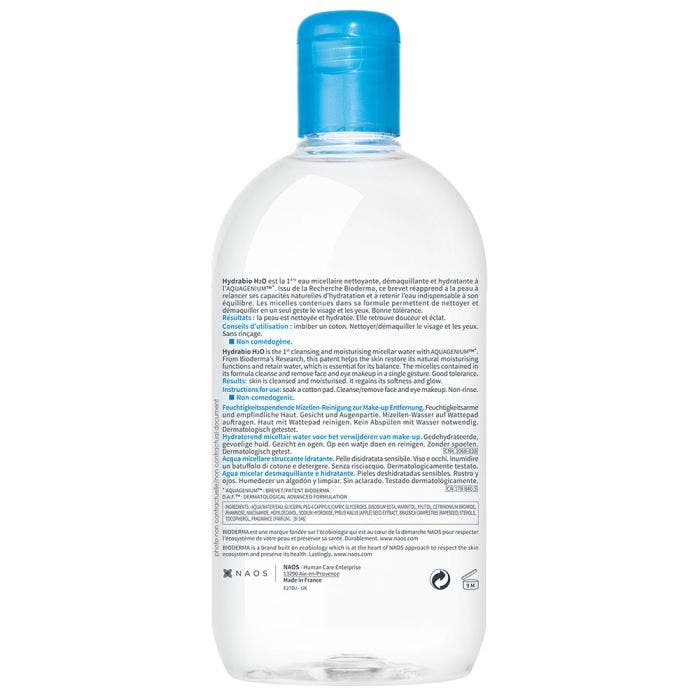 H2o Moisturizing Make Up Removing Micelle Solutionsensitive Skins Hydrabio  500ml-H2O Bioderma - Easypara